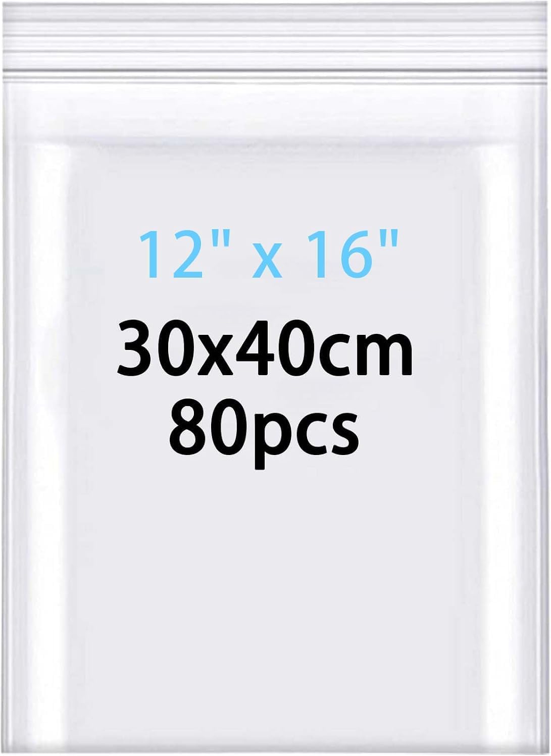 Large Heavy Duty Plastic Bags 12x18"/30x40cm 80pcs Resealable Bags 6.3mil/(Thicken) Clear Plastic Bag Poly Bag for