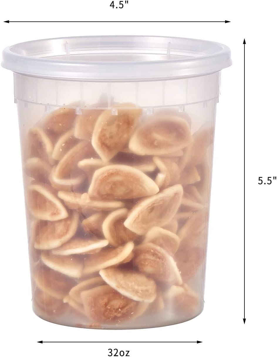 32oz Plastic Deli Containers, 24 Sets - Leakproof, Stackable, BPA Free, Microwavable, Freezer Safe