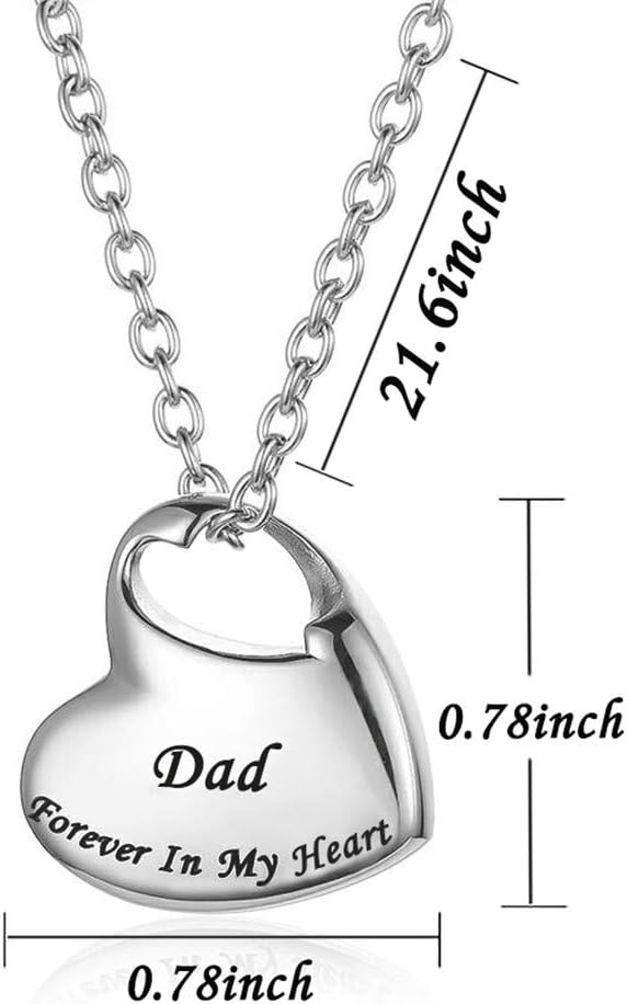 Cremation Urn Necklace for Ashes Urn Jewelry,Forever in My Heart Carved Stainless Steel Keepsake Waterproof Memorial
