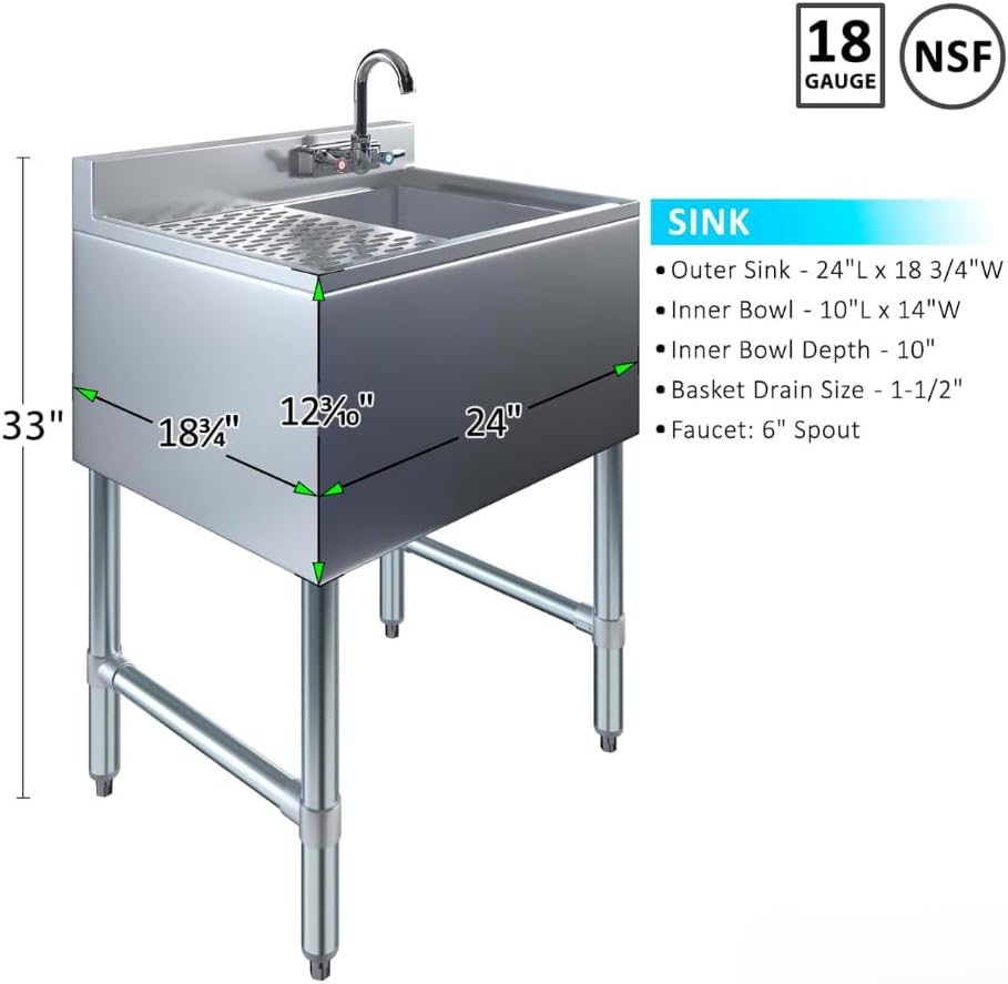 19" Underbar 1-Compartment Sink, Left Drainboard, Faucet