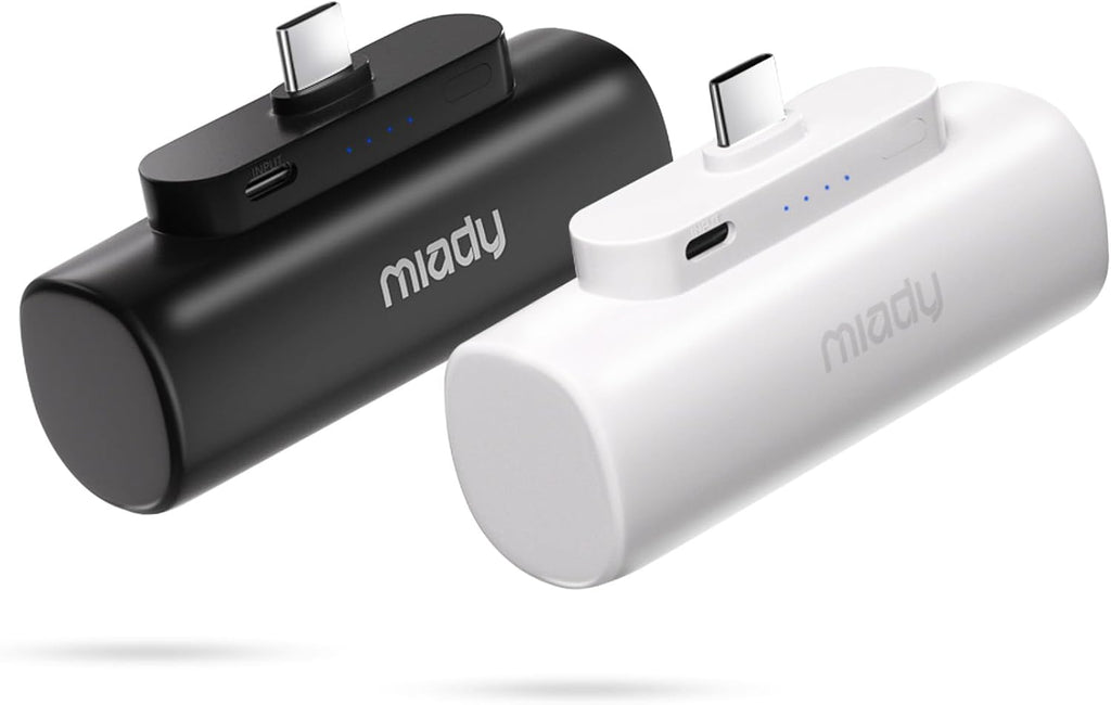 2-Pack 5000mAh Mini Portable Charger with Built-in Type C Connector, USB-C Output Charging Small Power Bank
