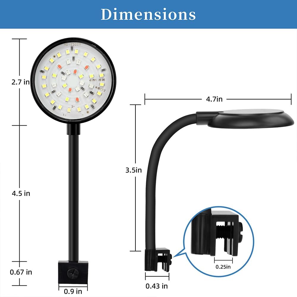 Mini Clip On Aquarium Light 7W Dimmable Small Fish Tank Light USB Moving Lamp with White Red Blue Green LED for 1 to