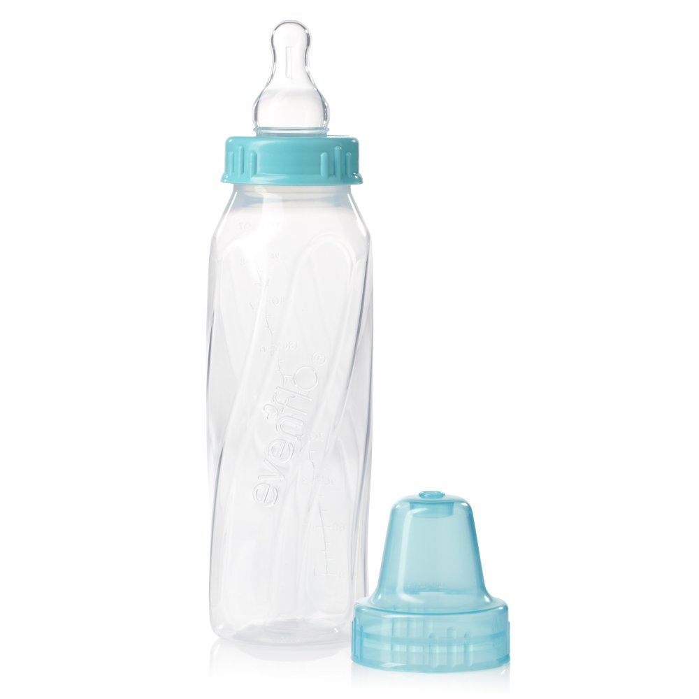 Feeding Classic Clear Plastic Standard Neck Bottles for Baby, Infant and Newborn - Teal/Green/Blue, 8 Ounce (Pack of 12)
