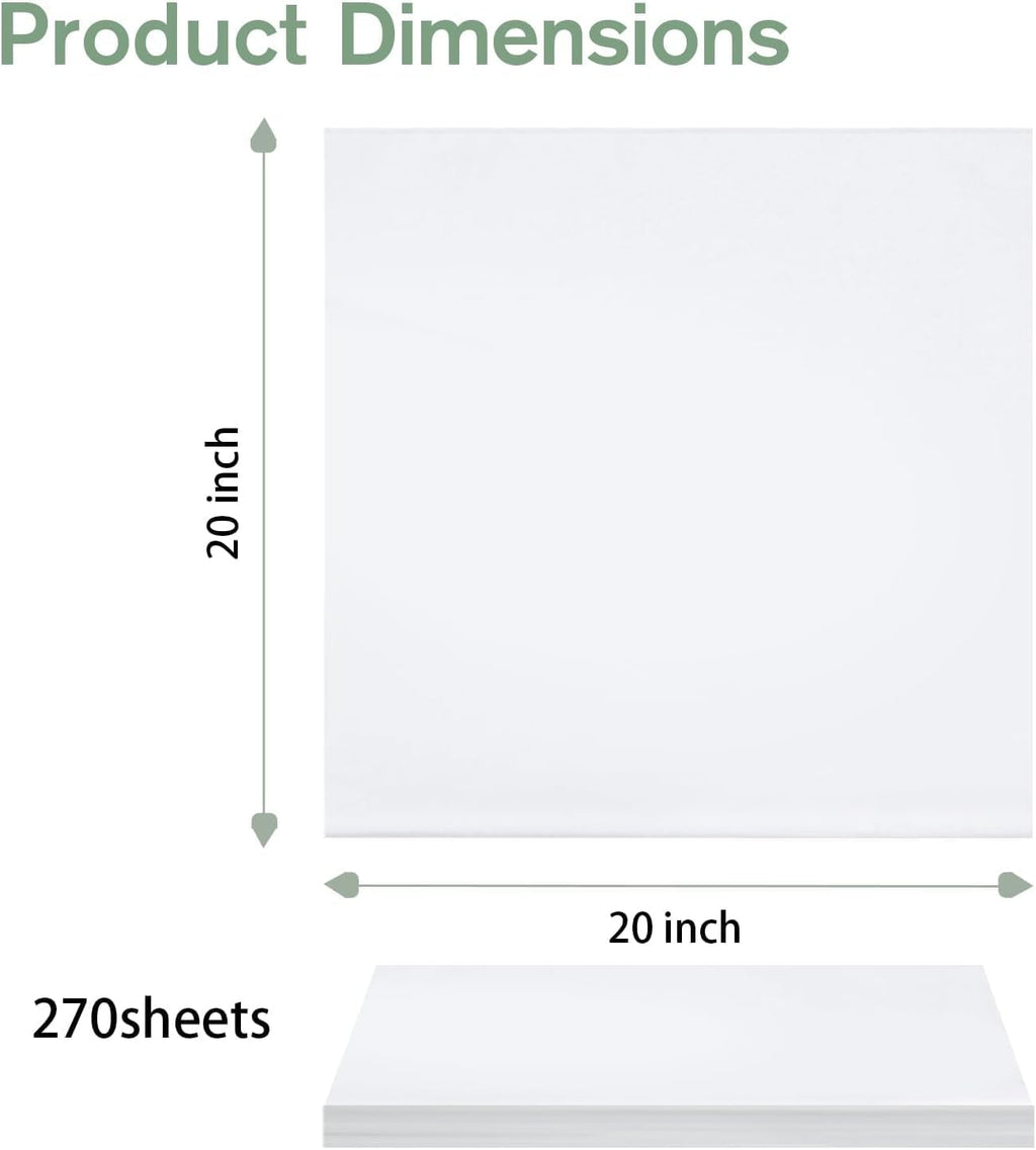 270 Sheets 20" x 20" White Tissue Paper for Gift Bags Wrapping