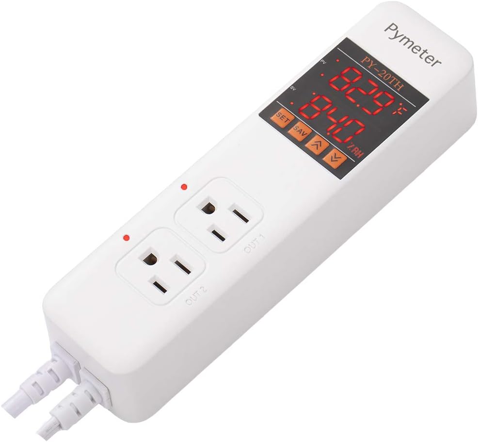 Temperature and Humidity Controller Reptile Mushroom Greenhouse Thermostat Pre Wired Dual Controlled Outlets Heater
