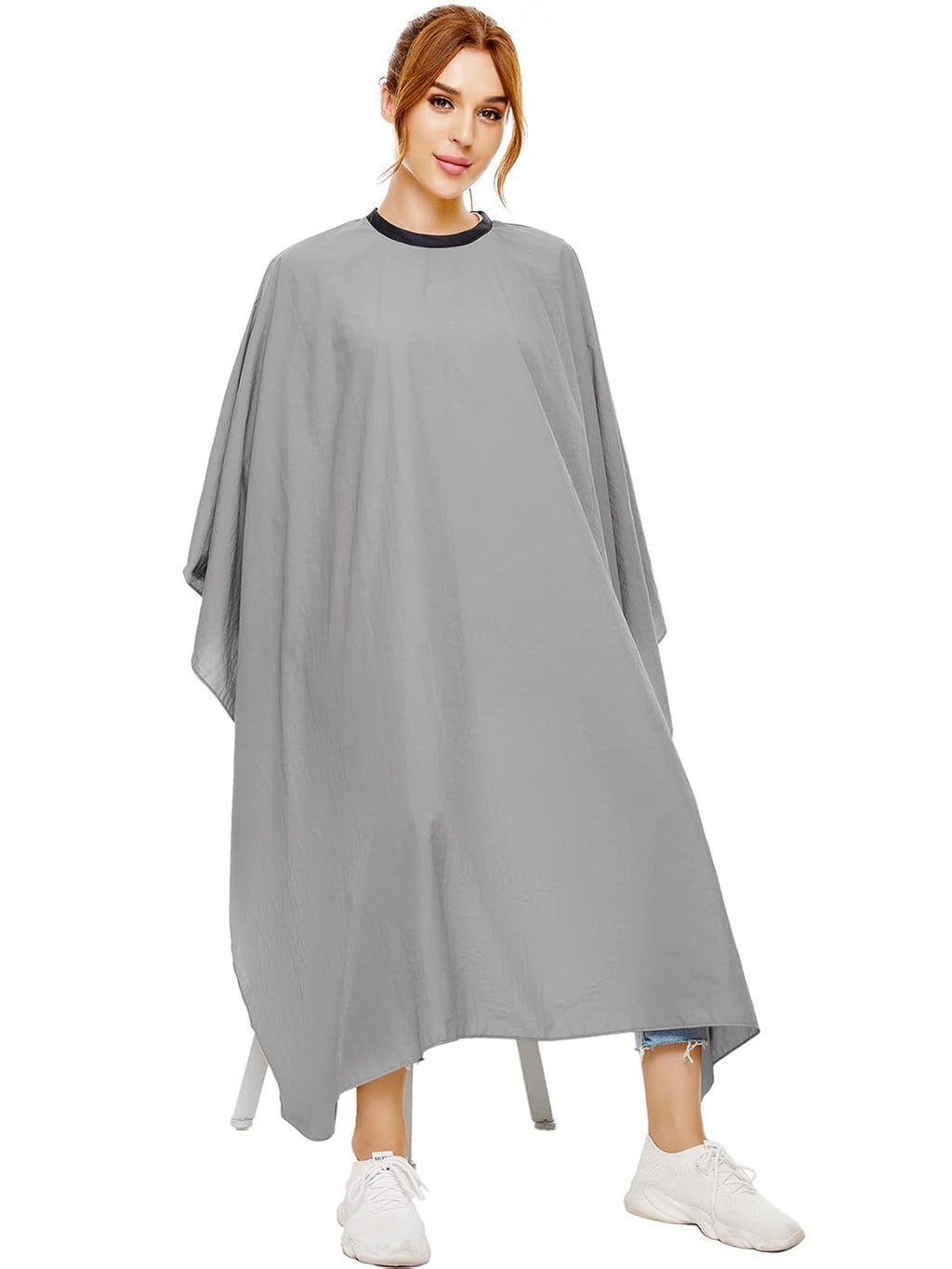Hair Cutting Cape for Adults-Nylon Waterproof Large Salon Capes for Hair Stylit-Grey Barber Cape-with Adjustable Snap