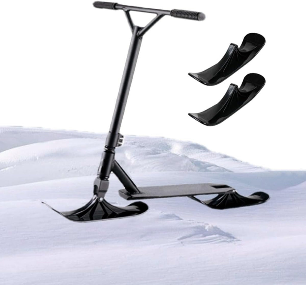 Snow Scooter Ski Sled Attachment 2-in-1 Outdoor Snowboard Balance Bike Sledding Gear with 2 Wheels for Winter Sports
