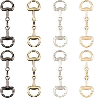 8Pcs 4 Colors Alloy D Ring Snaffle Bit Buckles Horse Bit Buckles Horsebit Scarf Ring Double Bits Buckle for DIY Horse
