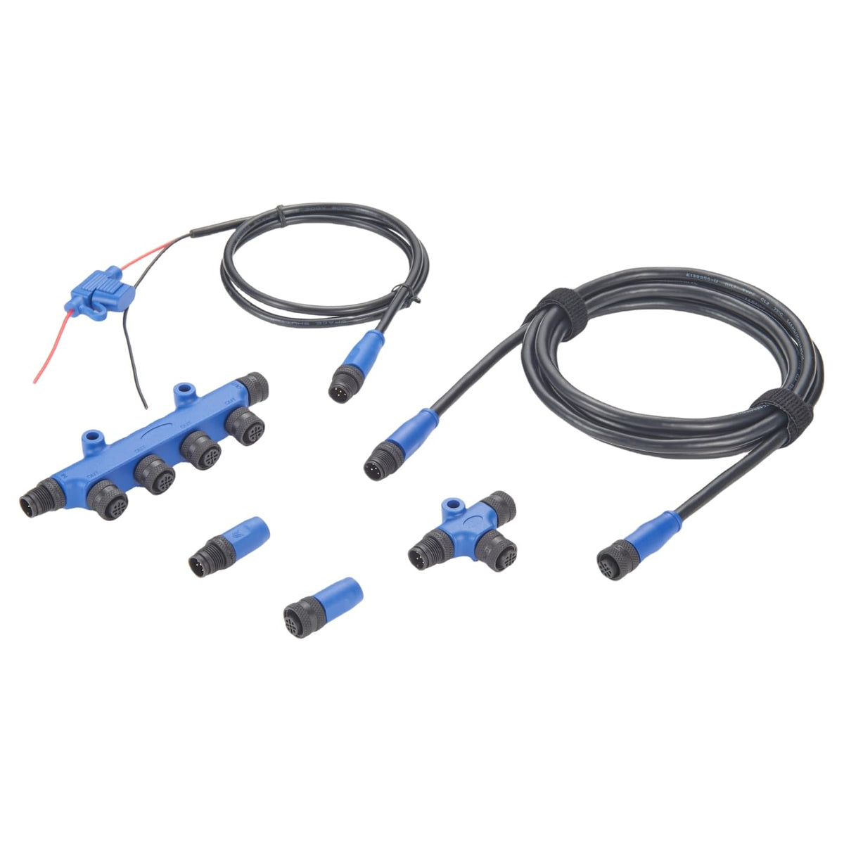 NMEA 2000 N2K Starter Kit Marine Grade Backbone Drop Cable T Connector 4 Port Tees Terminators Power Cable with Fuse for Lowrance Simrad B&G Navico Garmin Networks (Kit 2)