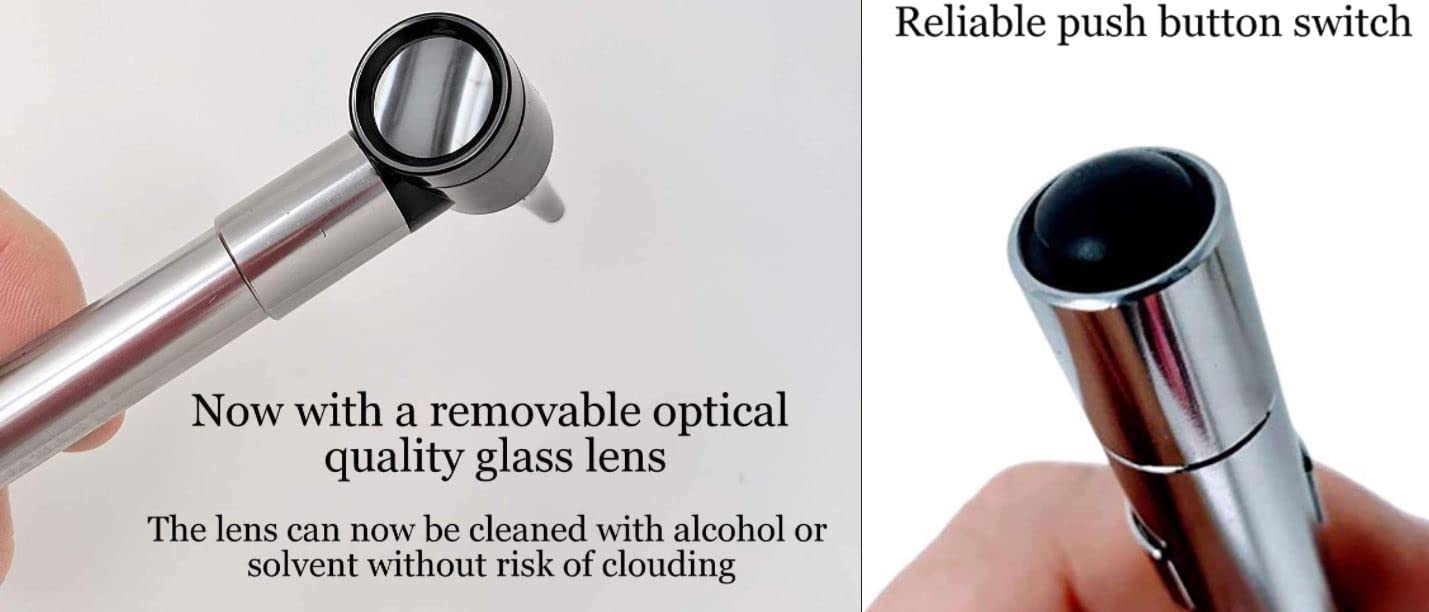 Third Generation Dr Mom Slimline Stainless LED Pocket Otoscope with Soft White Natural Hue Light Spectrum in Hard