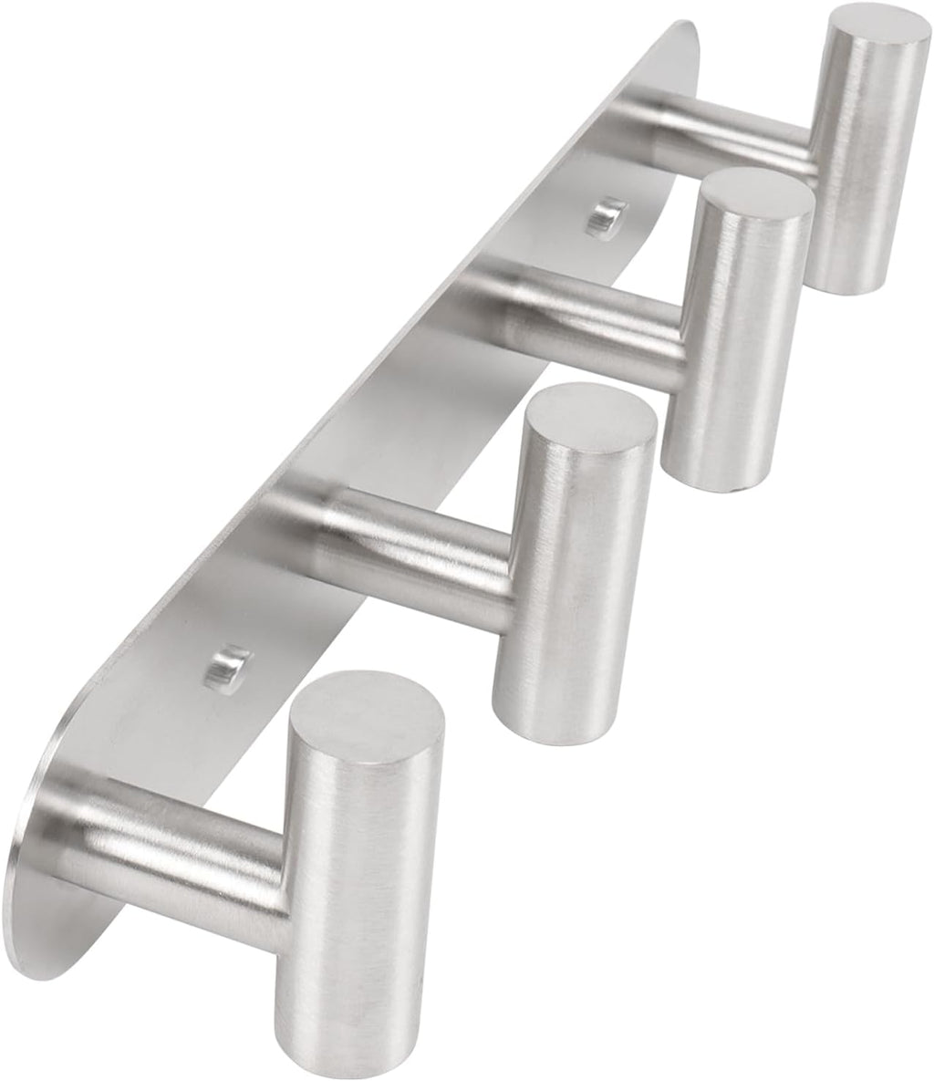 Coat Hook Rack, Wall Mounted Rack with 4 Hooks, Heavy Duty Towel Rack Wall Hooks for Hanging Jacket, Stainless Steel