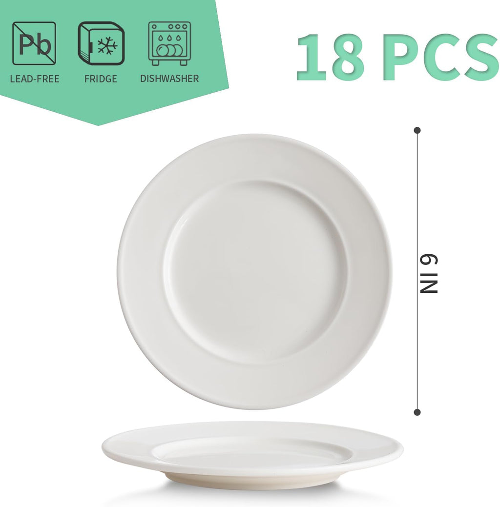 6 Inch Ceramic Appetizer Plates, White Salad Dessert Plate Set of 18