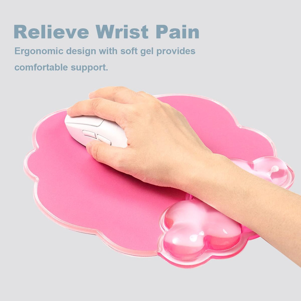 Pink Cloud Gel Wrist Rest for Keyboard and Mouse - Ergonomic Mouse Pad | Cooling Office Accessories Comfort Pain &