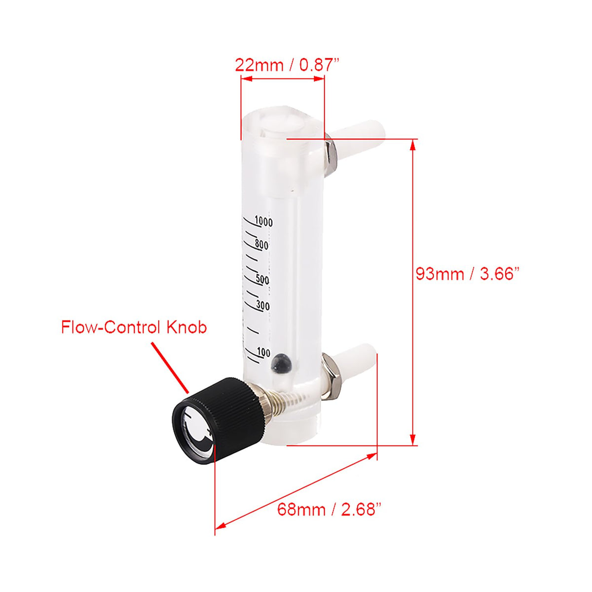 CNBTR Oxygen Rotameter | Flow Range: 100~1000 mL/m | with Flow-Control Knob