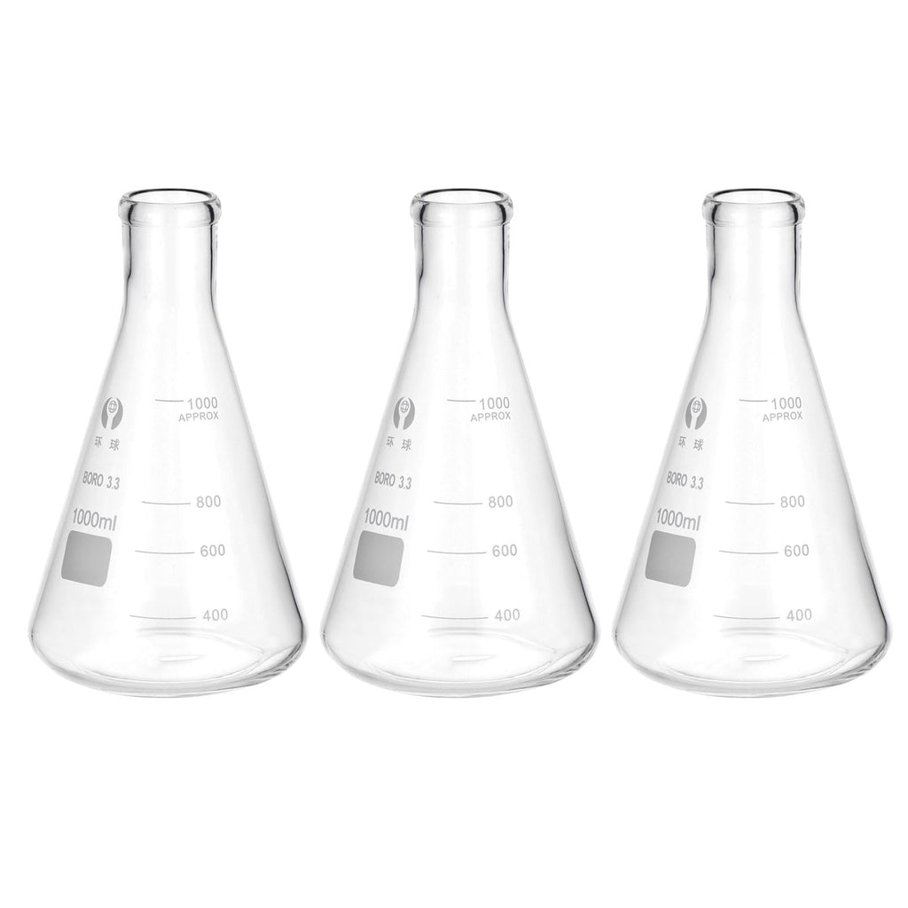 Erlenmeyer Flask,3 Pcs 1000ml 33.8oz Narrow Mouth Graduated Flasks