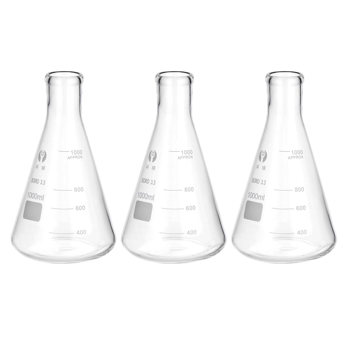 Erlenmeyer Flask,3 Pcs 1000ml 33.8oz Narrow Mouth Graduated Flasks