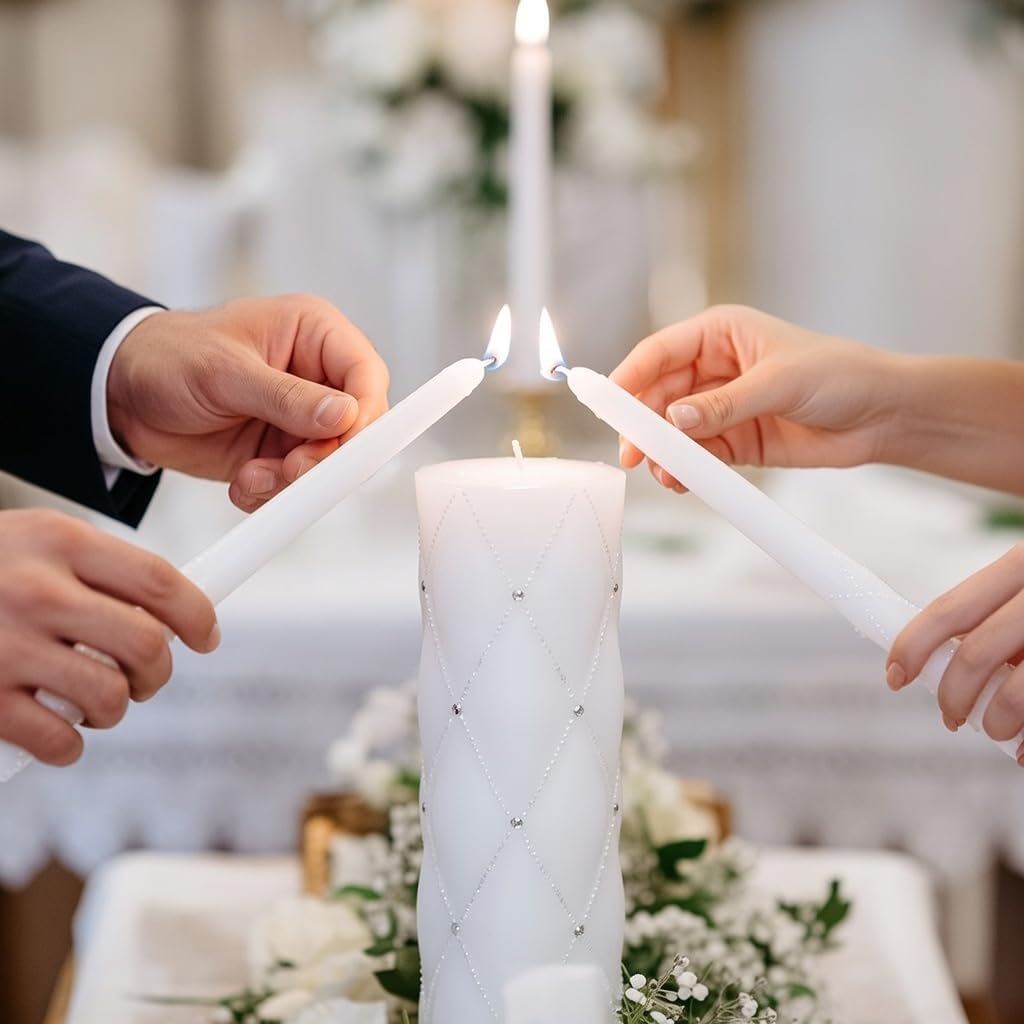 11.5" High White Wedding Unity Candle Set. Great for Weddings Party Special Events and Emergency Lighting Reiki Spa