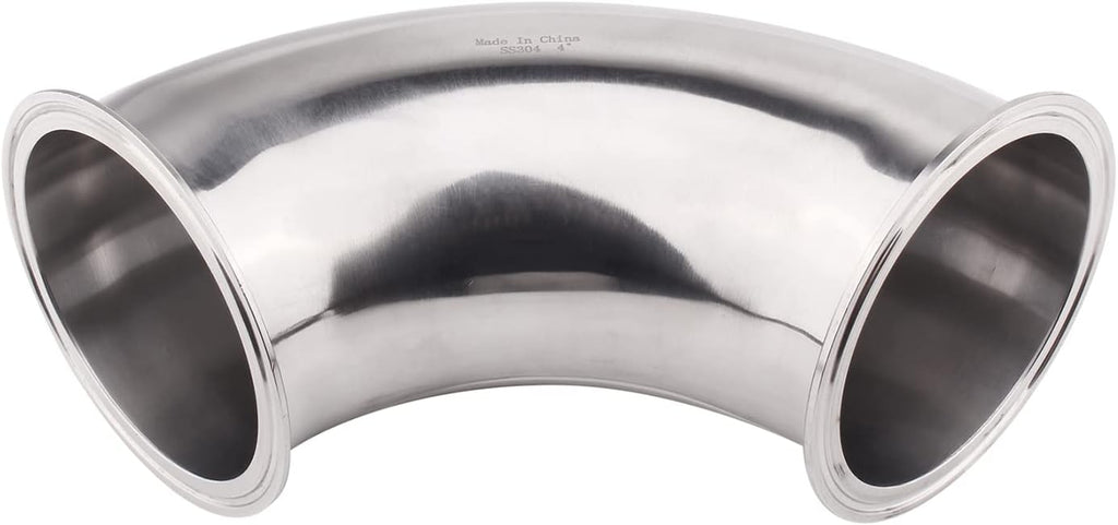 DERNORD Sanitary Ferrule Elbow 90 Degree Pipe Fitting with Silicone Gaskets SS304 Tri Clamp (4" Tube OD)
