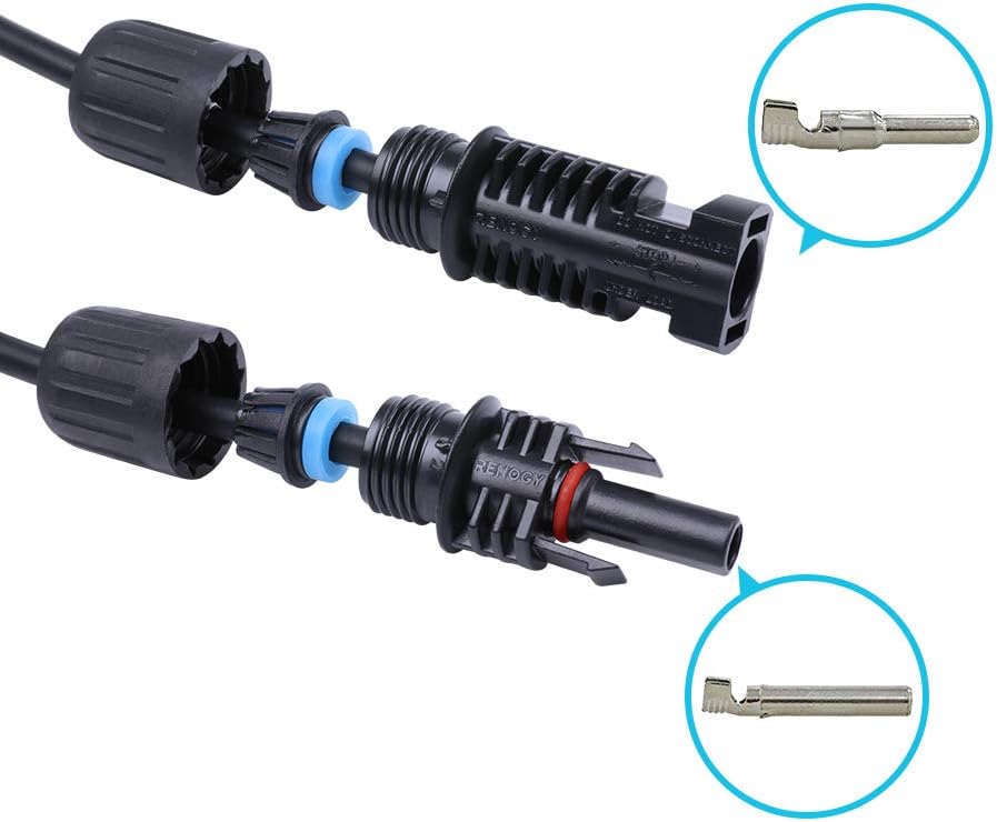 20FT 10AWG Solar Extension Cables, M&F Connector, Black&Red, 1 Pair | MC4 Wire Cord, IP65 Waterproof, UV Protection