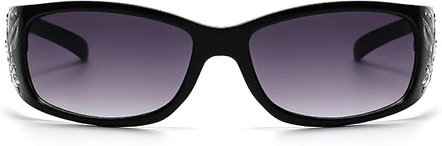 fashion Y2K Polarized Sunglasses for Women Rhinestone Wrap Around Rectangular Sunglasses UV400 Protection