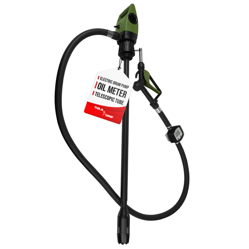 TERA PUMP Electric 55 Gallon Drum Pump with Telescopic Suction & Flow Meter