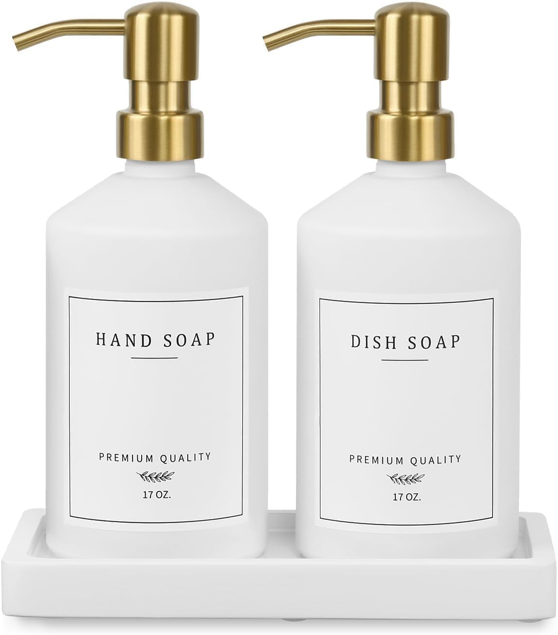Gold Soap Dispenser Set, Glass Hand and Dish Soap Dispenser Set with Tray,Stainless Pump,14 Stickers for