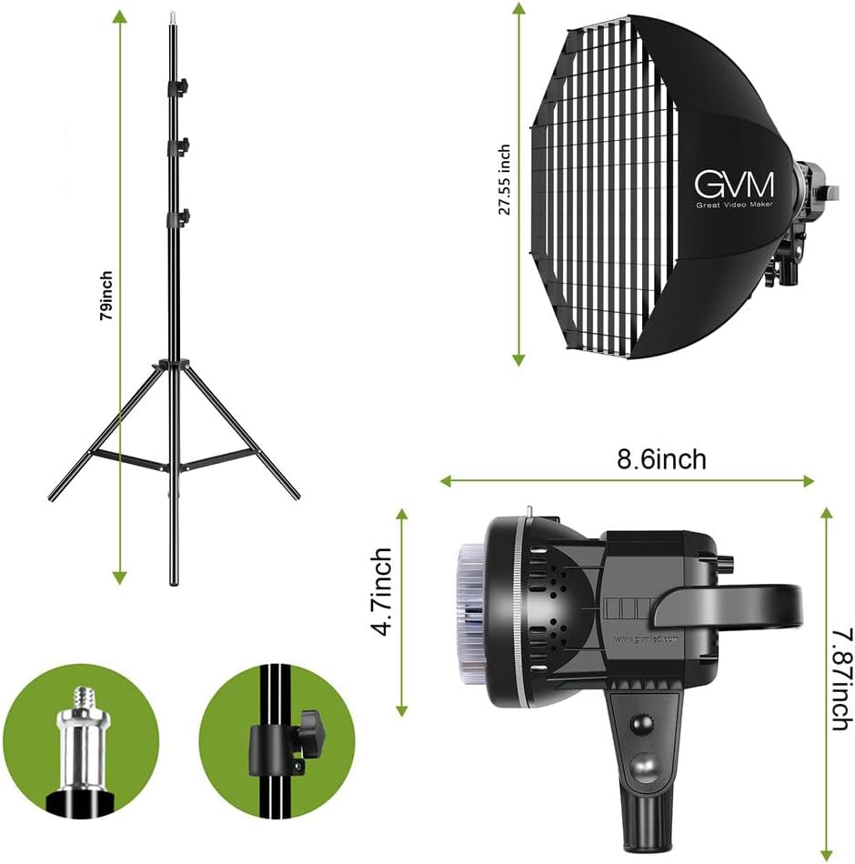 GVM 80W Photo Studio Lighting Kit, LED Video Light with Bowen Mount 23.6" Softbox, Tripod Stand, Continuous Output
