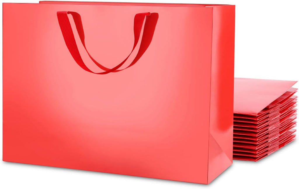 Large Gift Bags with Handles,13x5x10 Inch,Red,12 Pack