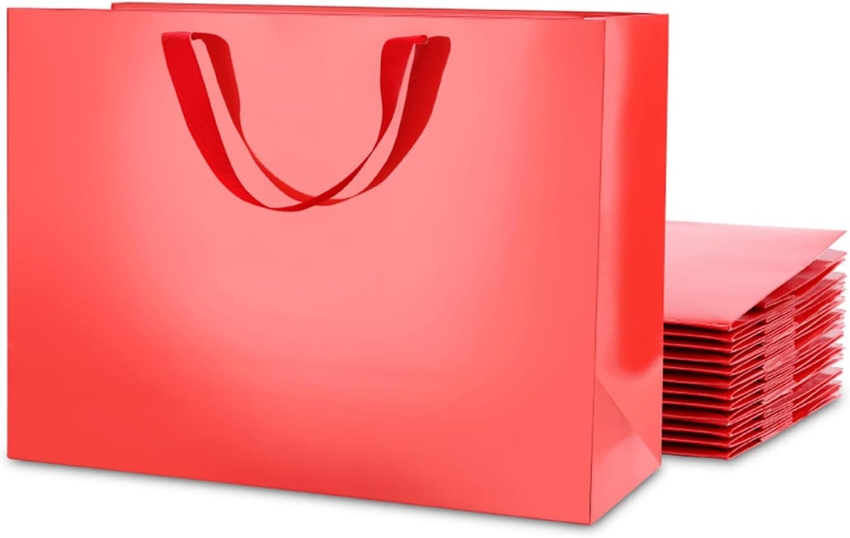 Large Gift Bags with Handles,13x5x10 Inch,Red,12 Pack