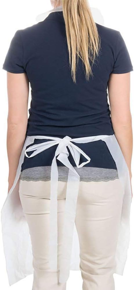 10 PCS White Disposable Aprons - Plastic, Polythene, Waterproof for Cooking, Cleaning