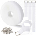 1" x16Ft Hook and Loop Straps with 25 Metal Buckles，White