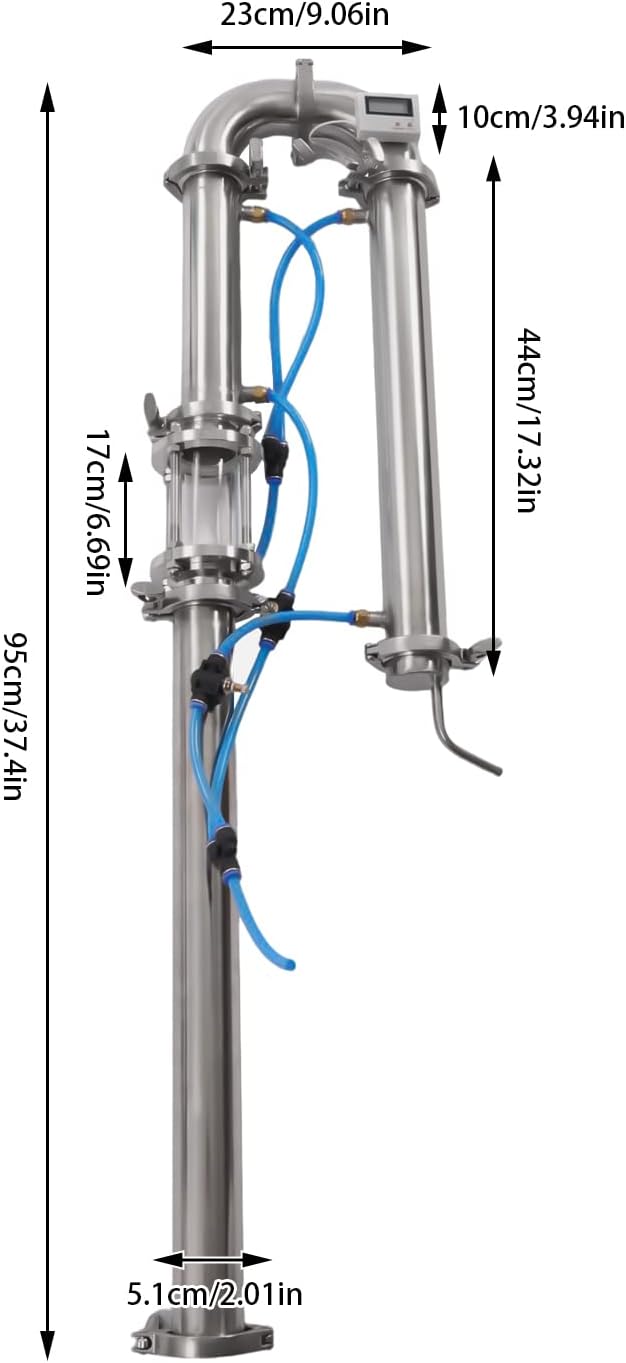 Distilling Equipment, New Tubular Distillation Tower With Sight Glass Copper Mesh 2" Stainless Still Moonshine Reflux