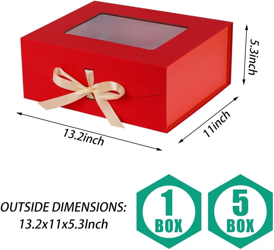 Red Large Gift Box with Magnetic Lids 13.2x11x5.3 Inches 5 Pack