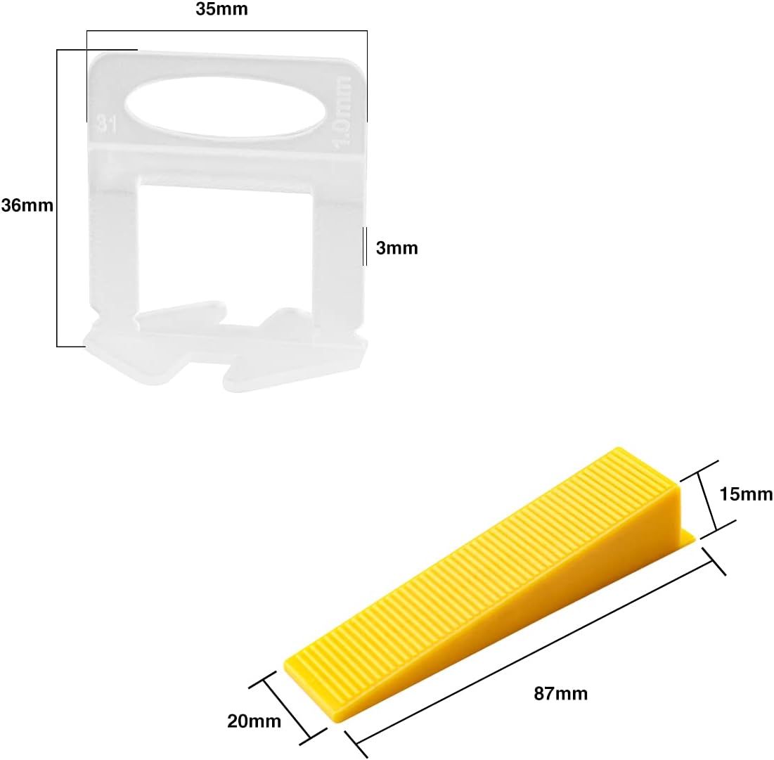 【Upgrade Version】Tile Leveling System 1/8" Kit, 300 pcs Tile Spacers Clips, 100 pcs Reusable Wedges and 1pc Floor