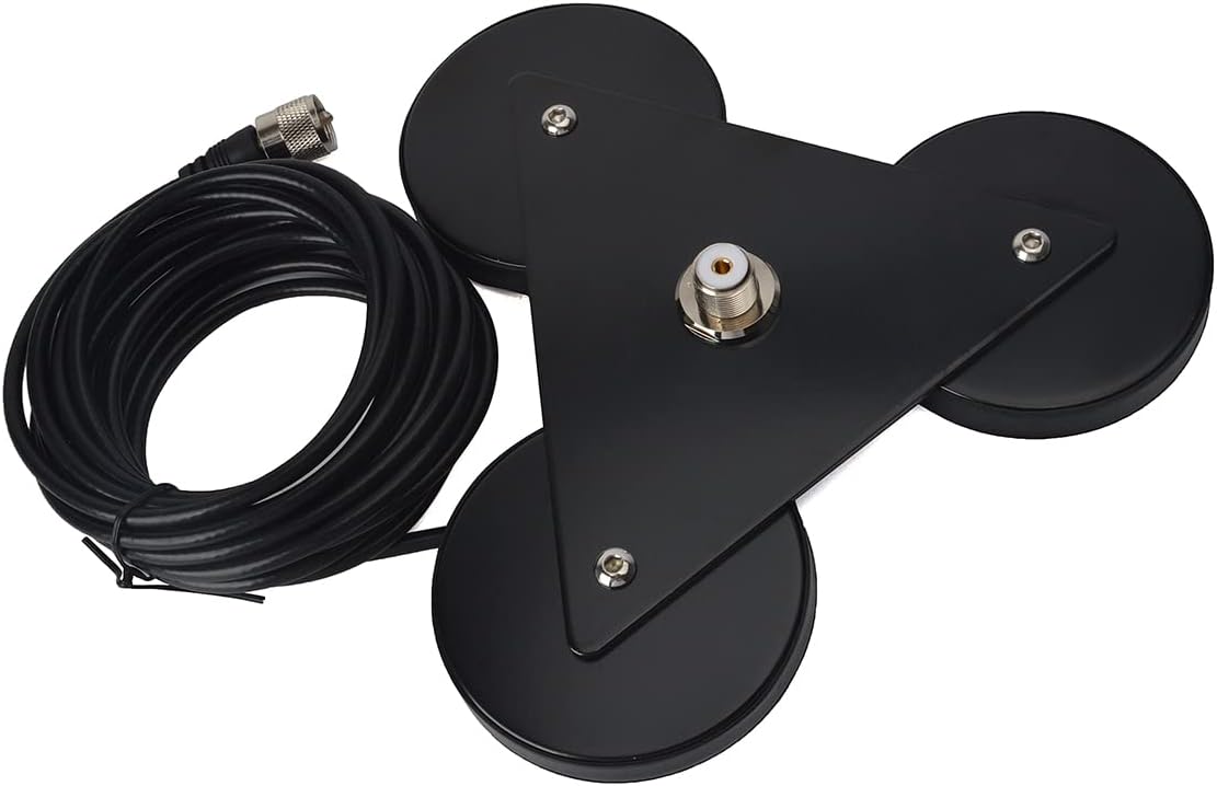 Heavy-Duty SO239 Magnetic Antenna Mount Base with Triple Magnets | W/5M(16.4 ft)RG-58 Cable PL-259 Plug