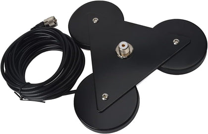 Heavy-Duty SO239 Magnetic Antenna Mount Base with Triple Magnets | W/5M(16.4 ft)RG-58 Cable PL-259 Plug
