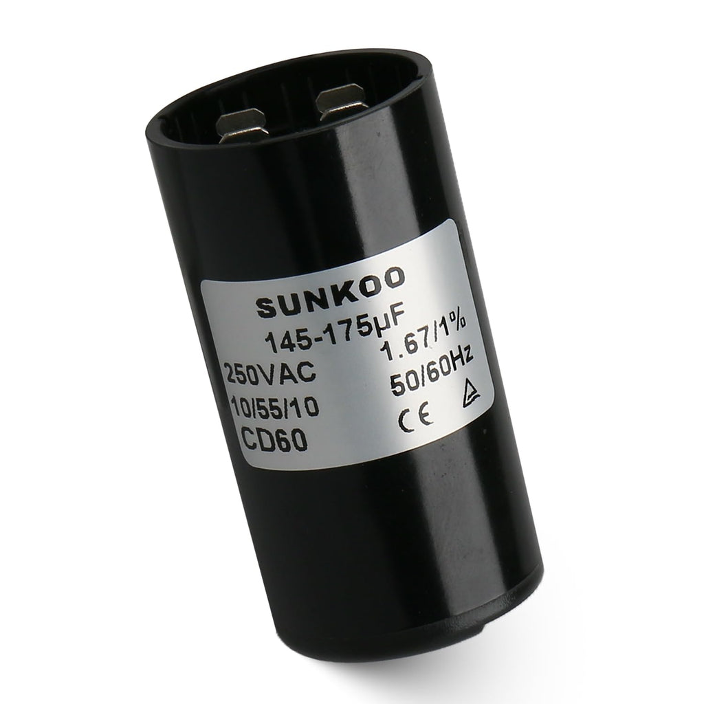 CD60 Motor Start Capacitor, 145–175 uF, 220–250VAC, 50/60Hz, Round Start Capacitor for AC Motor, Air Compressor, Well Pump, Pool Pump