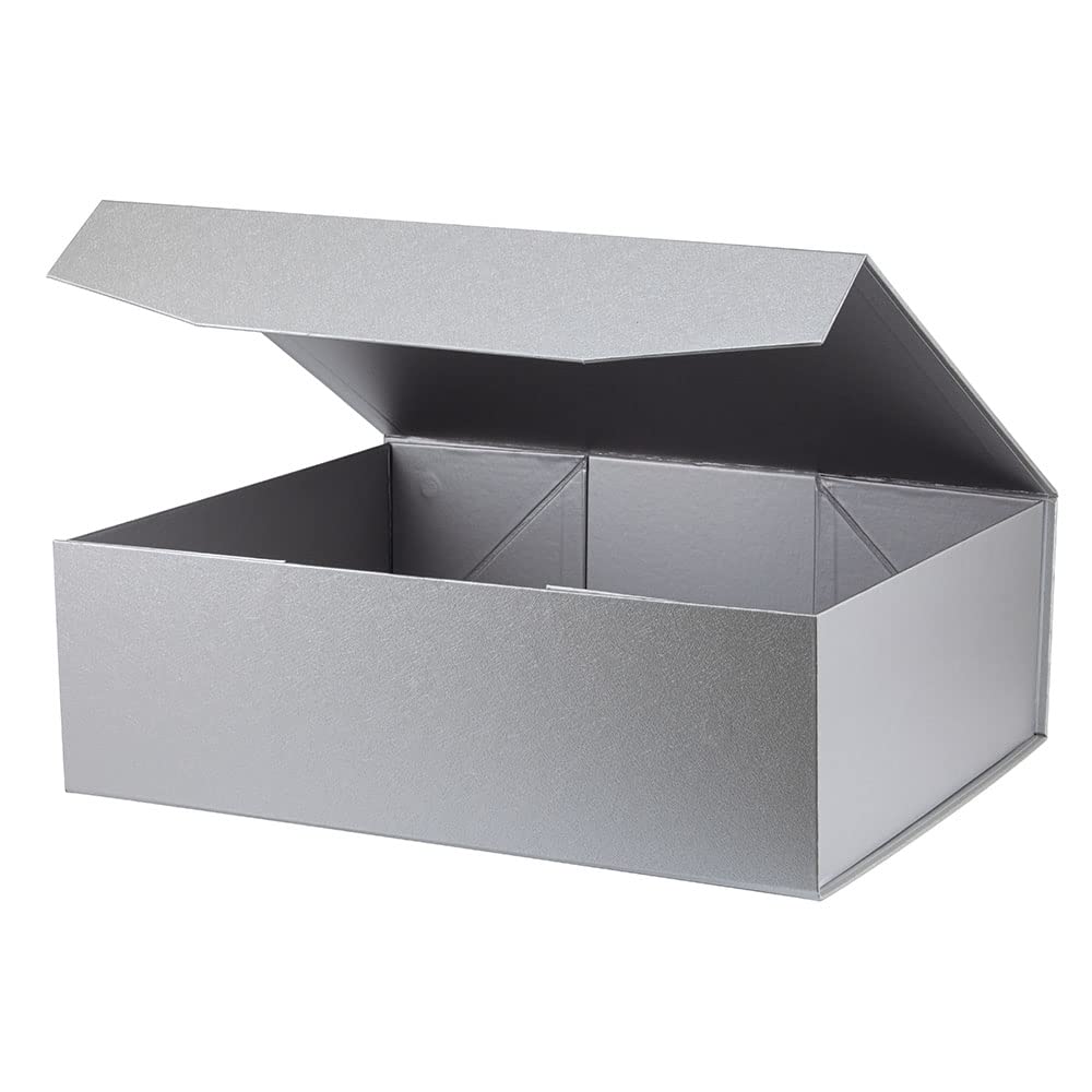 Silver Magnetic Extra Large Gift Box with Lid,16.5x13x5 Inch, 5Pcs