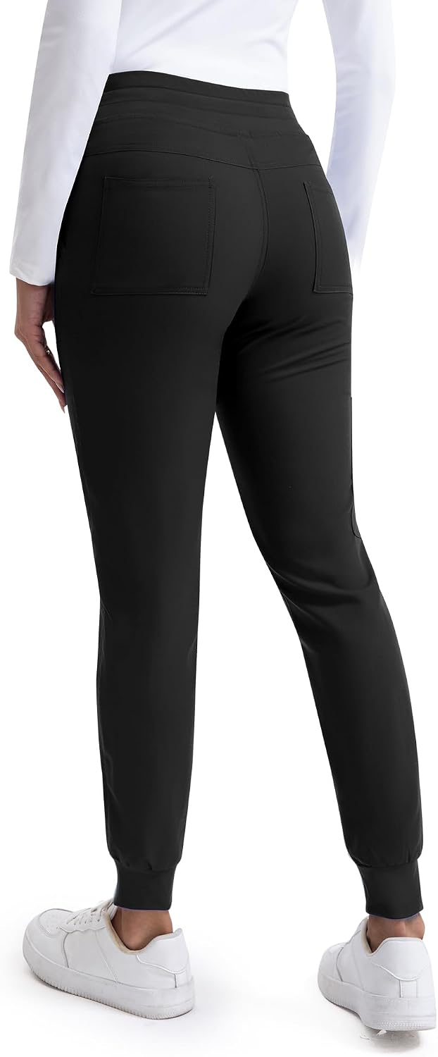 Scrub Pants for Women- Slim Fit Jogger Pants with 5 Pockets, 4-Way Stretch Soft Fabric Cargo Work Pant Black