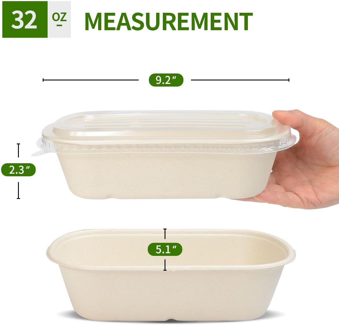 32 oz Disposable Meal Prep Containers with Lids 50 Pack