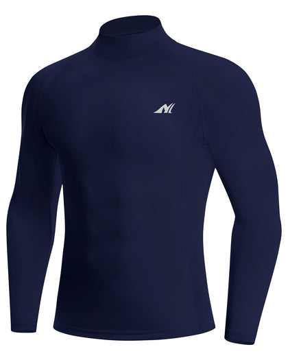 Nakuvara Men's Compression Shirt Mock Neck,UPF 50+ Long Sleeve Workout Undershirts, Quick Dry Athletic Sports Base
