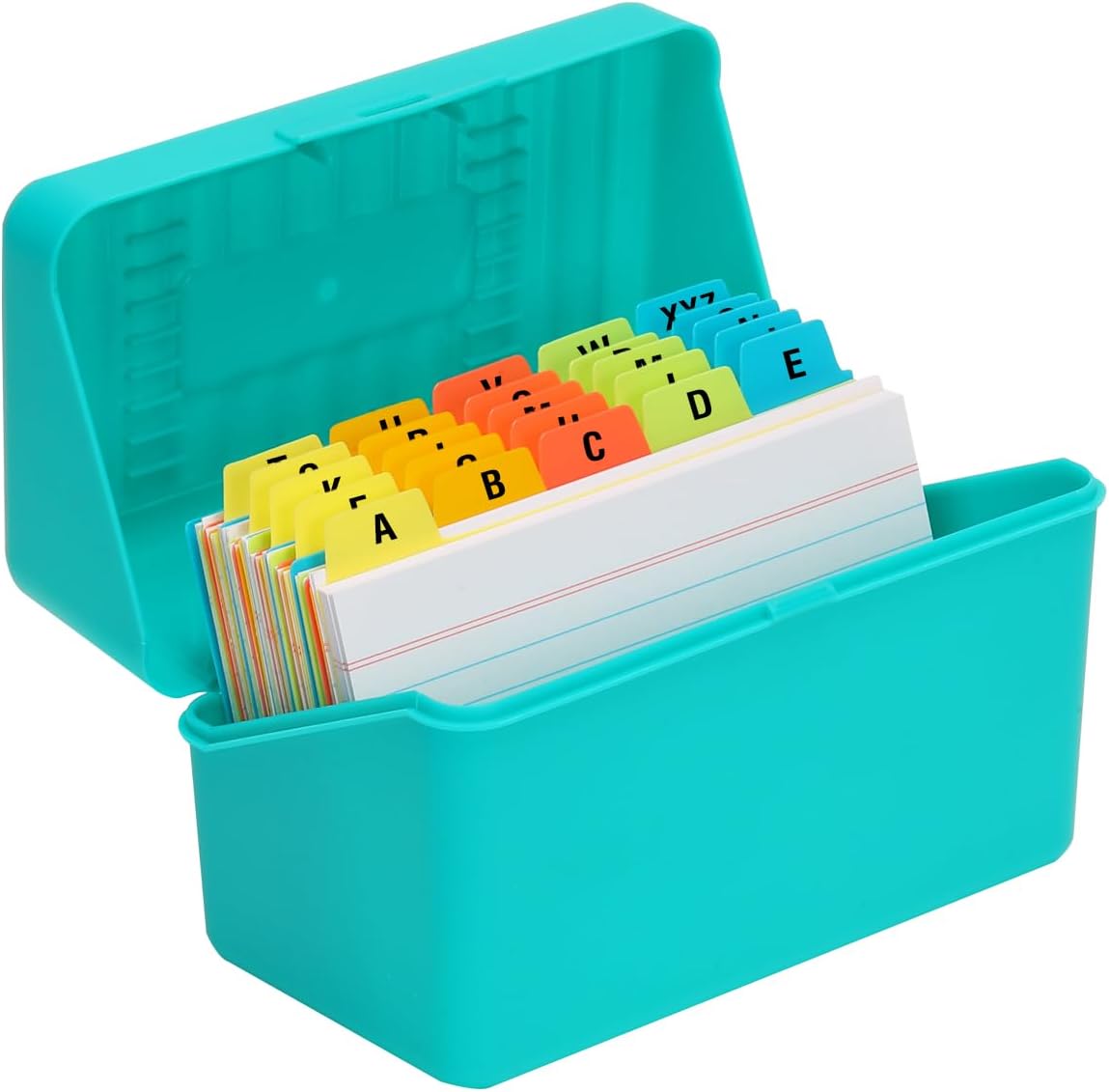 3x5 Index Card Holder with 100 Index Cards and 25 Dividers, Teal | 3x5 Inch Plastic Box, Heavyweight 3x5 Index Cards