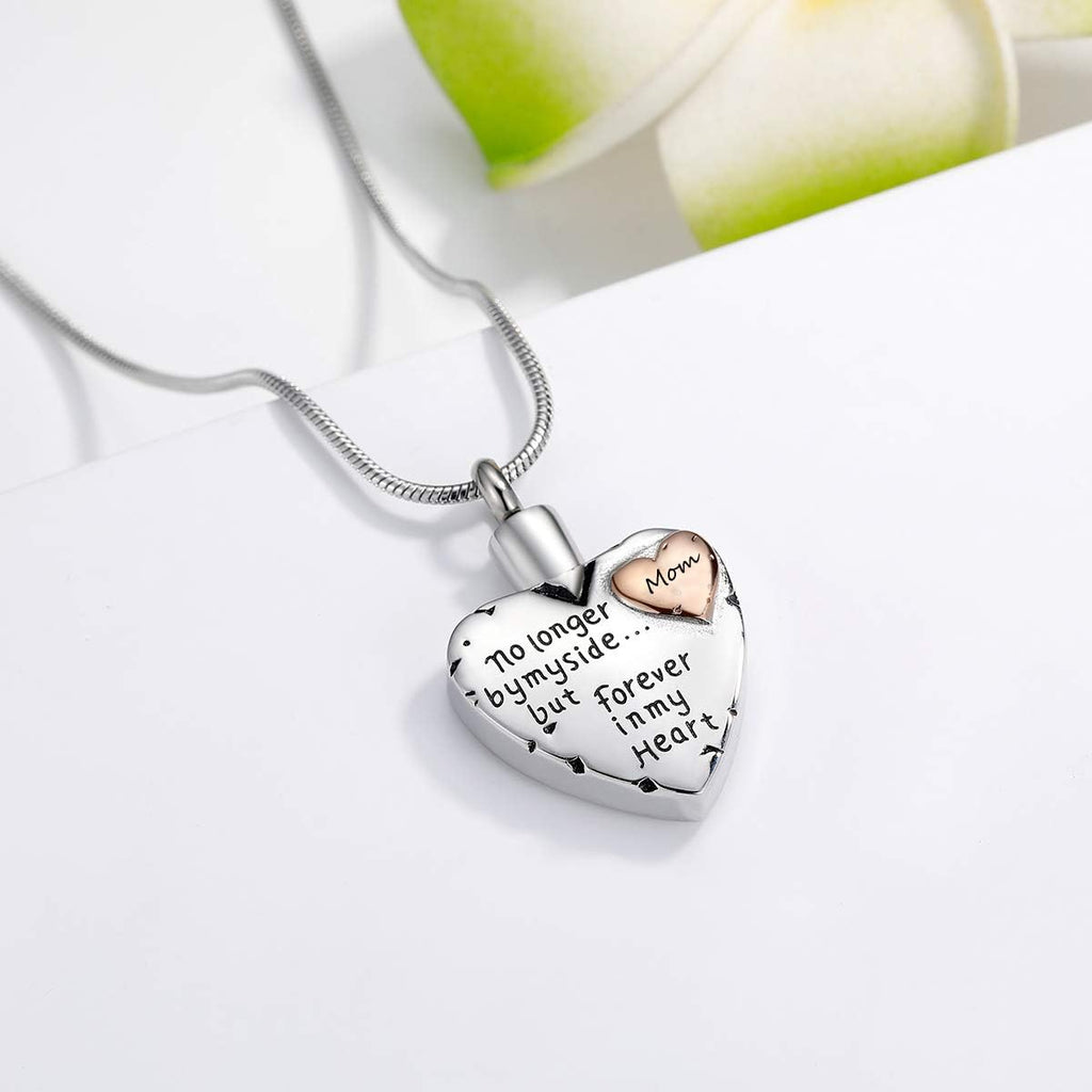 Urn Necklace for Ashes Stainless Steel Cremation Keepsake Jewelry for Ashes Women-No Longer By My Side Forever in My