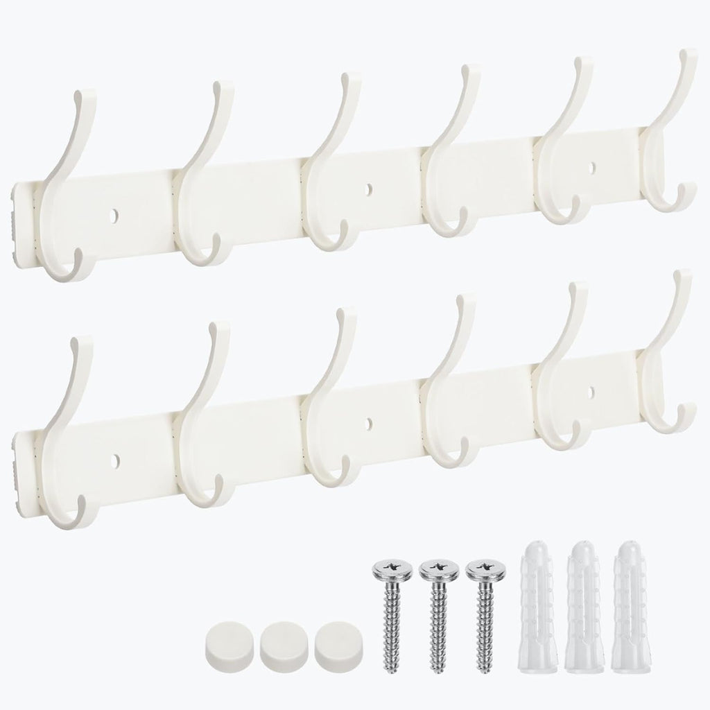 Coat Rack Wall Mount, 2 Pack Coat Hooks Hanger Wall Double Hook Rack Rail Towel Hat Rack Entryway Bathroom Hanger