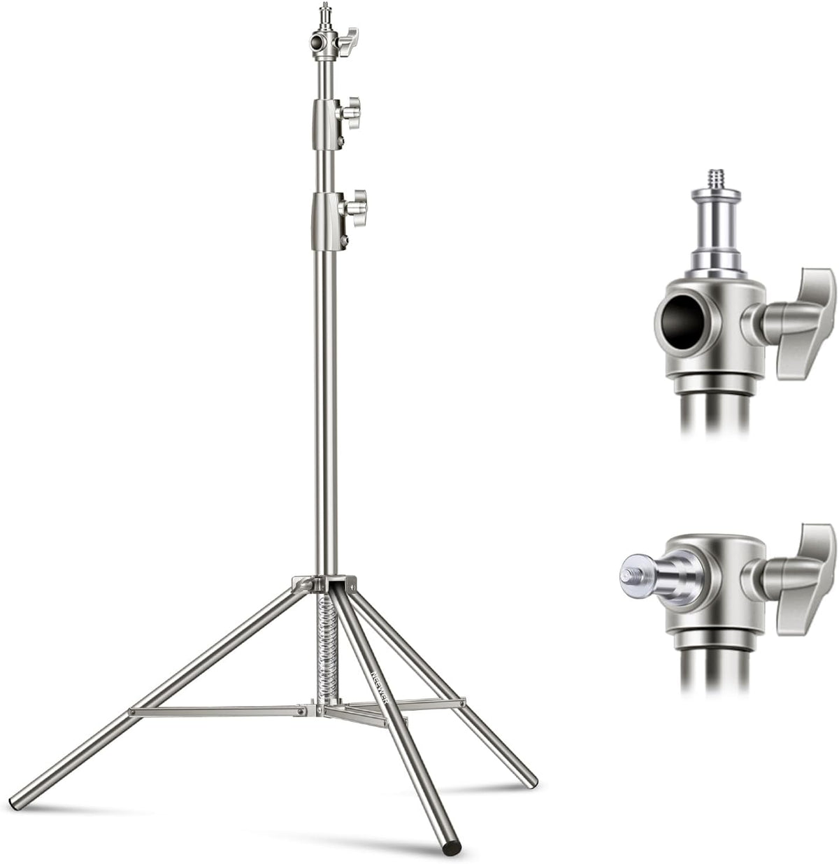 9.2ft/2.8m Stainless Steel Light Stand, Spring Cushioned Heavy Duty Photography Tripod Stand with 1/4” to 3/8”