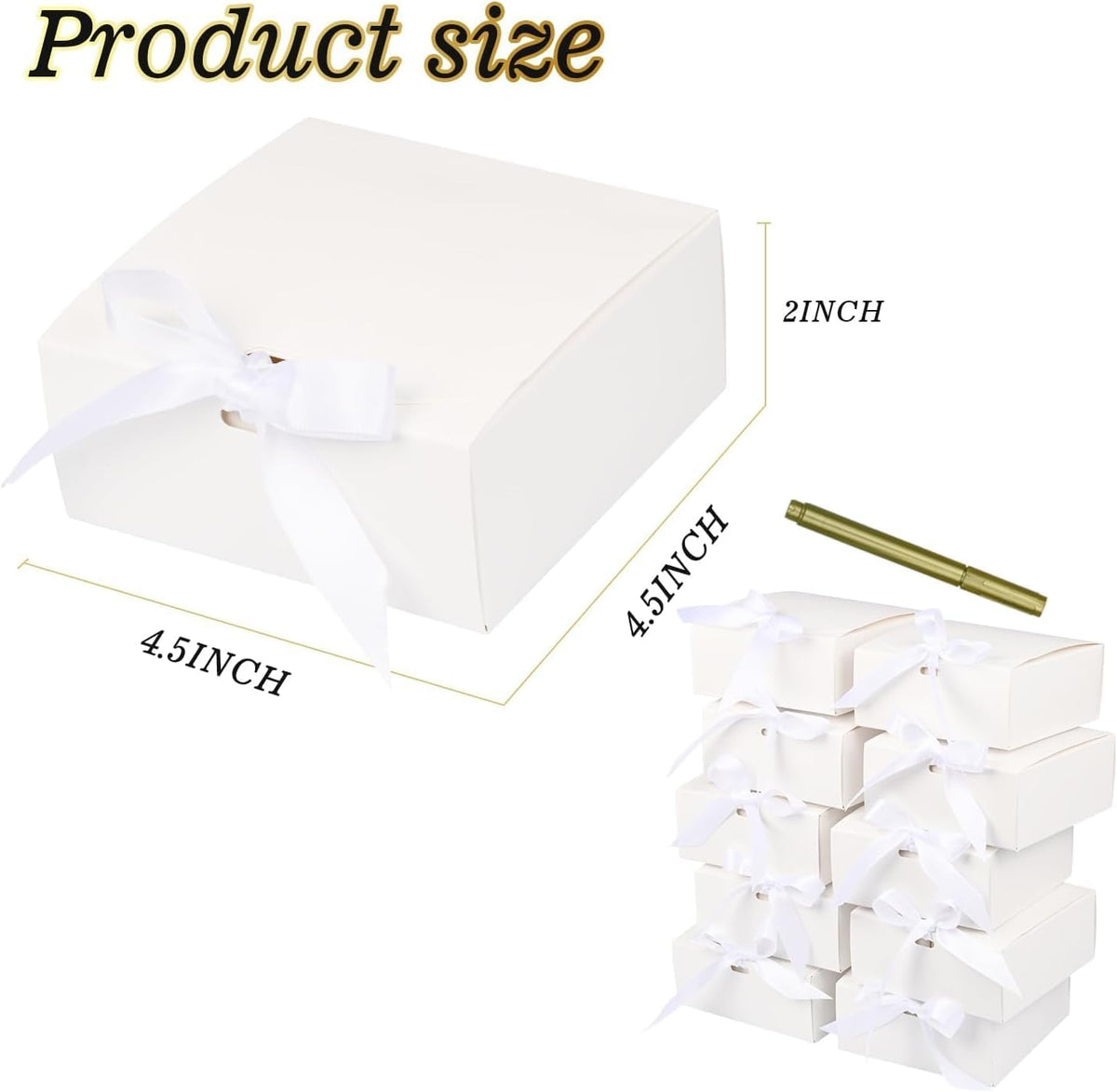 Small Gift Boxes, White Square Gift Box with Metal Pen, 10 Pack