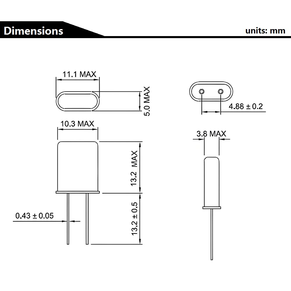 20Pcs 16MHz Passive Crystal Oscillator HC-49U DIP Replacements Crystal Resonator PCO-H49U-16MHz