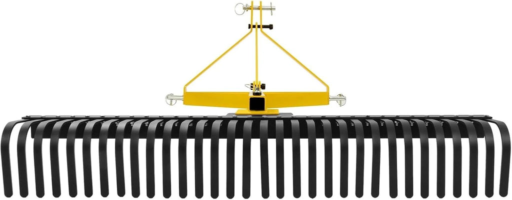 3 Point 60 Inch Landscape Rock Rake Tractor Attachment for Soil Gravel Lawn Leveling Debris Cleanup Heavy Duty Alloy