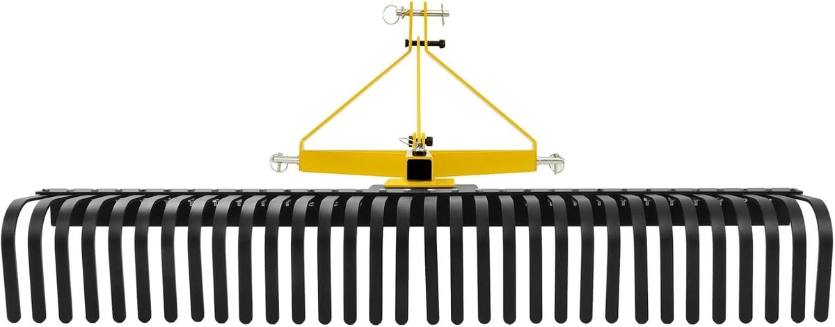 3 Point 60 Inch Landscape Rock Rake Tractor Attachment for Soil Gravel Lawn Leveling Debris Cleanup Heavy Duty Alloy