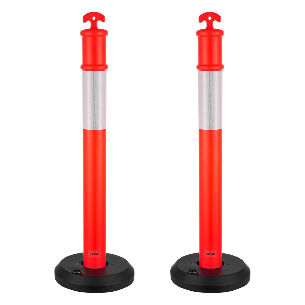 2 Pack Traffic Delineator Posts, 45 inches Traffic Safety Cones with Fillable Base and Reflective Strips, Heavy Duty